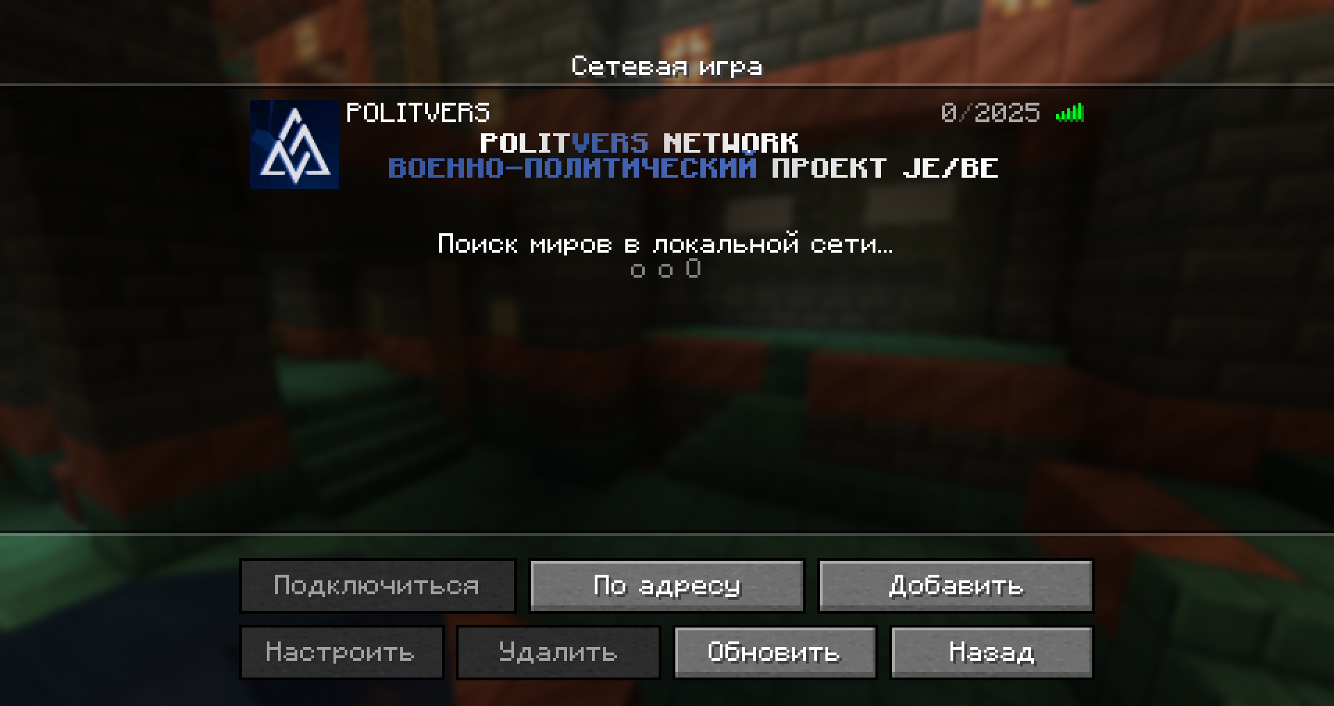 При хорошем Интернет-подключении отобразится описание сервера